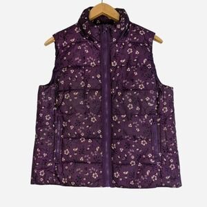 Laura Scott Floral Puffer Vest Purple Large